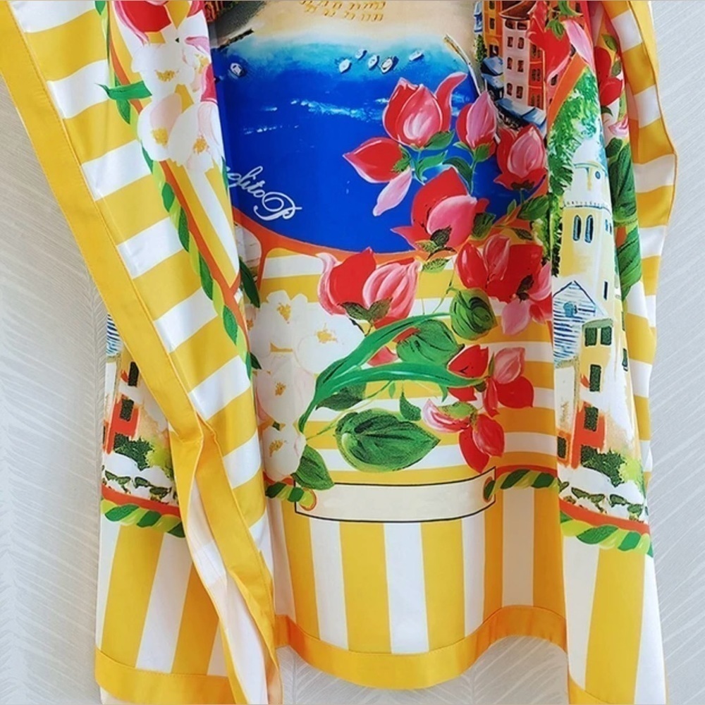 Portofino Riviera Tropical Pattern Oversized Casual Midi Dress - Picture 12 of 17